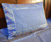Blue Banarasi Bed, Cushion & Pillow Cover Set Indian Silk & Woven Zari Brocade