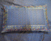 Blue Banarasi Bed, Cushion & Pillow Cover Set Indian Silk & Woven Zari Brocade