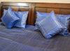 Blue Banarasi Bed, Cushion & Pillow Cover Set Indian Silk & Woven Zari Brocade