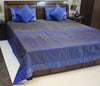 Blue Banarasi Bed, Cushion & Pillow Cover Set Indian Silk & Woven Zari Brocade