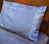Blue Banarasi Bed, Cushion & Pillow Cover Set Indian Silk & Woven Zari Brocade