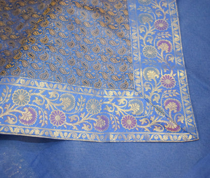 Blue Banarasi Bed, Cushion & Pillow Cover Set Indian Silk & Woven Zari Brocade