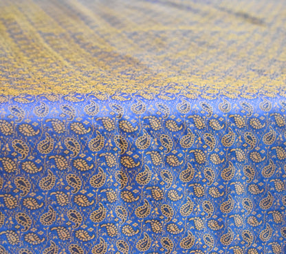 Blue Banarasi Bed, Cushion & Pillow Cover Set Indian Silk & Woven Zari Brocade