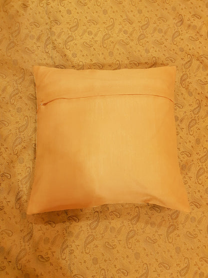 Banarasi Bed Cushion&Pillow Cover Set Art Silk Woven Brocade Yellow Indian Gift