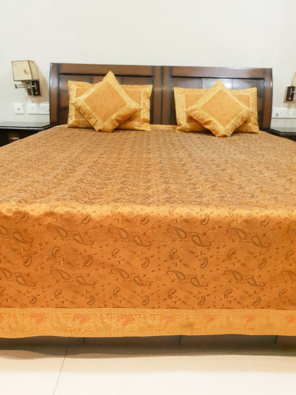 Banarasi Bed Cushion&Pillow Cover Set Art Silk Woven Brocade Yellow Indian Gift