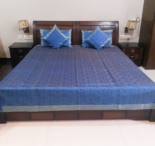 Banarasi Turquoise Blue Bed Cushion & Pillow Cover Set Silk Woven Zari Brocade