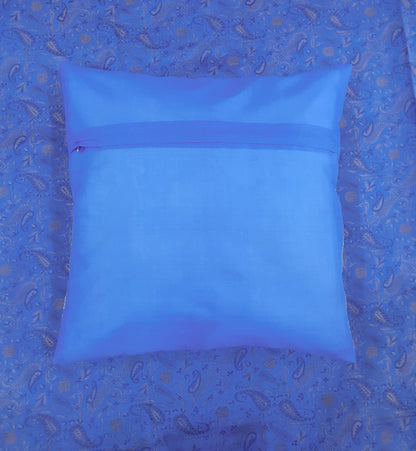 Banarasi Turquoise Blue Bed Cushion & Pillow Cover Set Silk Woven Zari Brocade