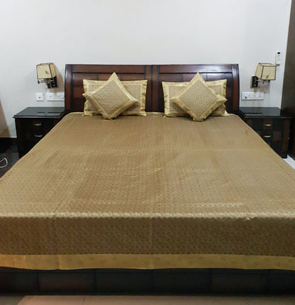 Banarasi Beige Bed Cushion & Pillow Cover Set Art Silk Woven Brocade Indian Gift