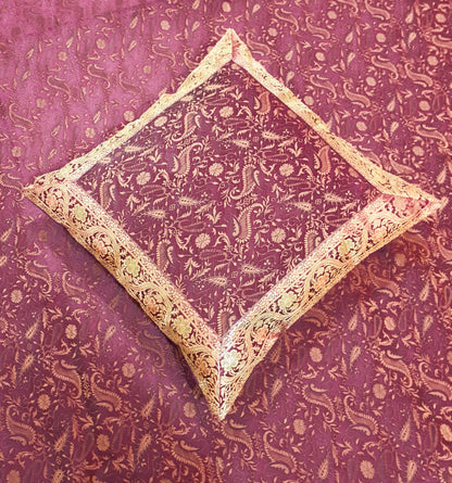 Banarasi Bed Cushion & Pillow Cover Set Wine Art Silk Woven Brocade Indian Gift