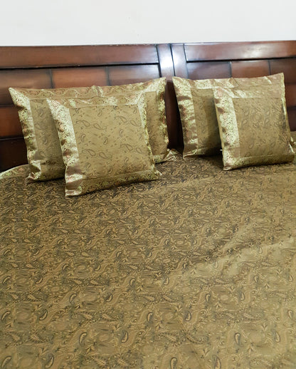 Banarasi Bed Cushion & Pillow Cover Set Art Silk Woven Brocade Indian Decor Gift