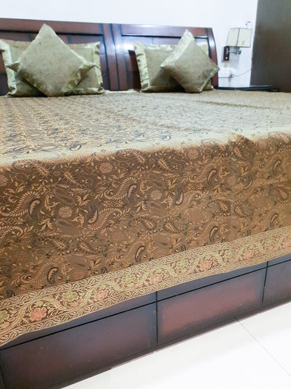 Banarasi Bed Cushion & Pillow Cover Set Art Silk Woven Brocade Indian Decor Gift