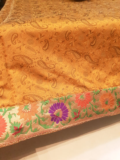 Banarasi Mustard Bed Cushion & Pillow Cover Set Silk Woven Brocade Indian Gift