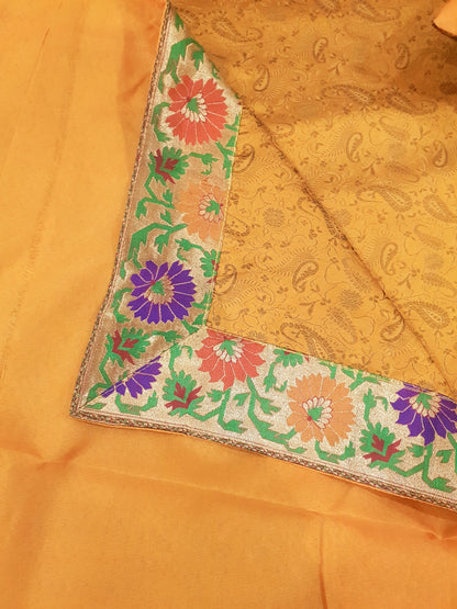 Banarasi Mustard Bed Cushion & Pillow Cover Set Silk Woven Brocade Indian Gift