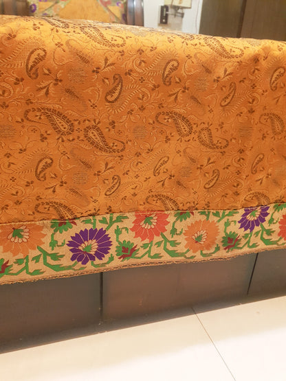 Banarasi Mustard Bed Cushion & Pillow Cover Set Silk Woven Brocade Indian Gift