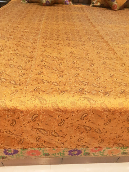 Banarasi Mustard Bed Cushion & Pillow Cover Set Silk Woven Brocade Indian Gift