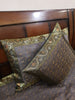 Gray Banarasi Bed Cushion & Pillow Cover Set Art Silk Woven Brocade Indian Gift