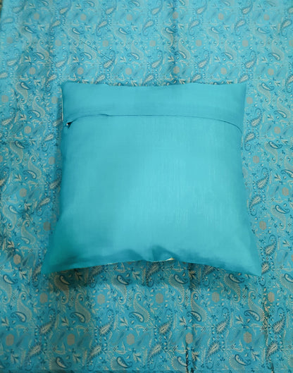Banarasi Bed Cushion & Pillow Cover Silk & Woven Zari Brocade Teal Blue Set Gift