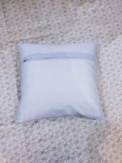 Banarasi Bed Cushion & Pillow Cover Set Gray Silk Woven Zari Brocade Indian Gift