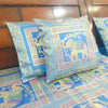 Banarasi Bed Cushion & Pillow Cover Set Elephant Turq. Blue Woven Brocade Gift
