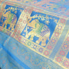 Banarasi Bed Cushion & Pillow Cover Set Elephant Turq. Blue Woven Brocade Gift
