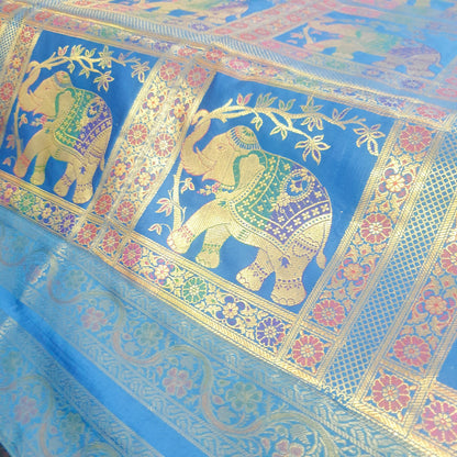 Banarasi Bed Cushion & Pillow Cover Set Elephant Turq. Blue Woven Brocade Gift