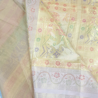 Beige Banarasi Bed Cushion & Pillow Cover Set Elephant Silk & Woven Brocade Gift