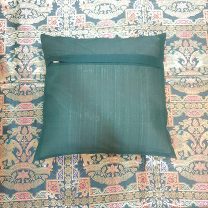 Banarasi Bed Cushion & Pillow Cover Set Elephant Dark Green Woven Brocade Gift