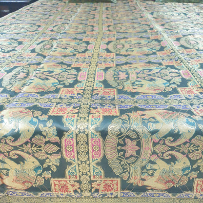Banarasi Bed Cushion & Pillow Cover Set Elephant Dark Green Woven Brocade Gift