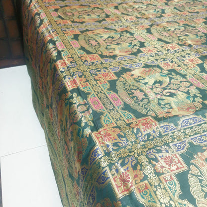 Banarasi Bed Cushion & Pillow Cover Set Elephant Dark Green Woven Brocade Gift