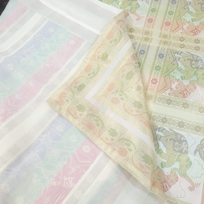 Banarasi Bed Cushion & Pillow Cover Set White Elephant Silk & Woven Brocade Gift