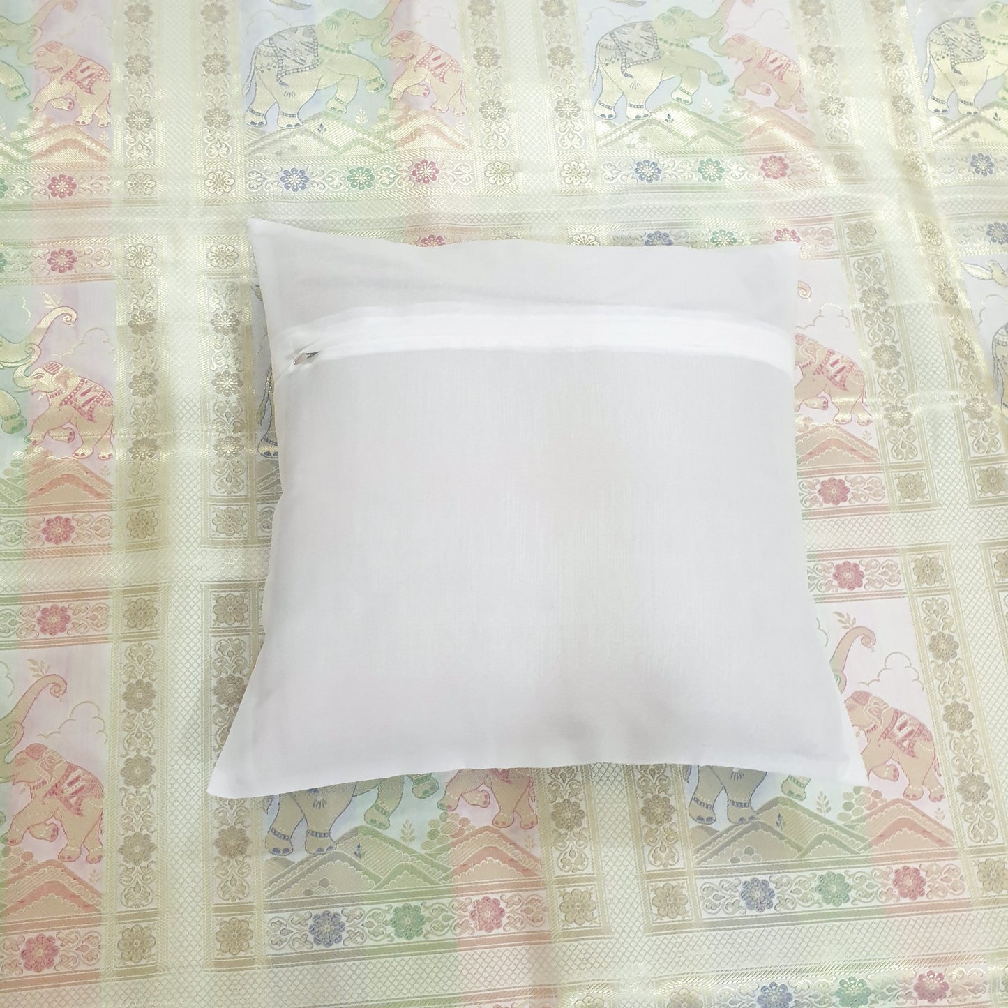 Banarasi Bed Cushion & Pillow Cover Set White Elephant Silk & Woven Brocade Gift