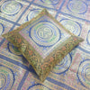 Banarasi  Bed Cushion & Pillow Cover Dark Blue Peacock Set Silk & Woven Brocade
