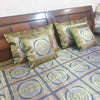 Banarasi  Bed Cushion & Pillow Cover Dark Blue Peacock Set Silk & Woven Brocade