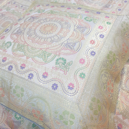 Banarasi Bed Cushion & Pillow Cover Gray Set Mandala Woven Zari Brocade Gift