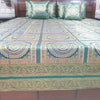 Banarasi  Bed Cushion & Pillow Cover Silk & Woven Zari Brocade Peacock Green Set