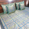 Banarasi  Bed Cushion & Pillow Cover Silk & Woven Zari Brocade Peacock Green Set