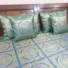Banarasi  Bed Cushion & Pillow Cover Silk & Woven Zari Brocade Peacock Green Set