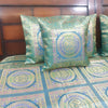 Banarasi  Bed Cushion & Pillow Cover Silk & Woven Zari Brocade Peacock Green Set
