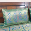 Banarasi  Bed Cushion & Pillow Cover Silk & Woven Zari Brocade Peacock Green Set