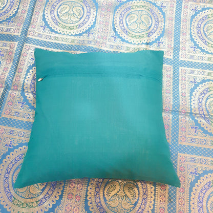 Banarasi  Bed Cushion & Pillow Cover Silk & Woven Zari Brocade Peacock Green Set