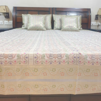 Banarasi Bed Cushion & Pillow Cover Gray Set Mandala Woven Zari Brocade Gift