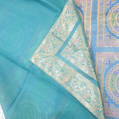 Banarasi  Bed Cushion & Pillow Cover Silk & Woven Zari Brocade Peacock Green Set