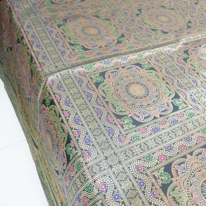 Black Banarasi Bed Cushion & Pillow Cover Set Mandala Woven Zari Brocade Gift