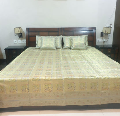 Banarasi  Bed Cushion & Pillow Cover Silk & Woven Zari Brocade Peacock Gray Set