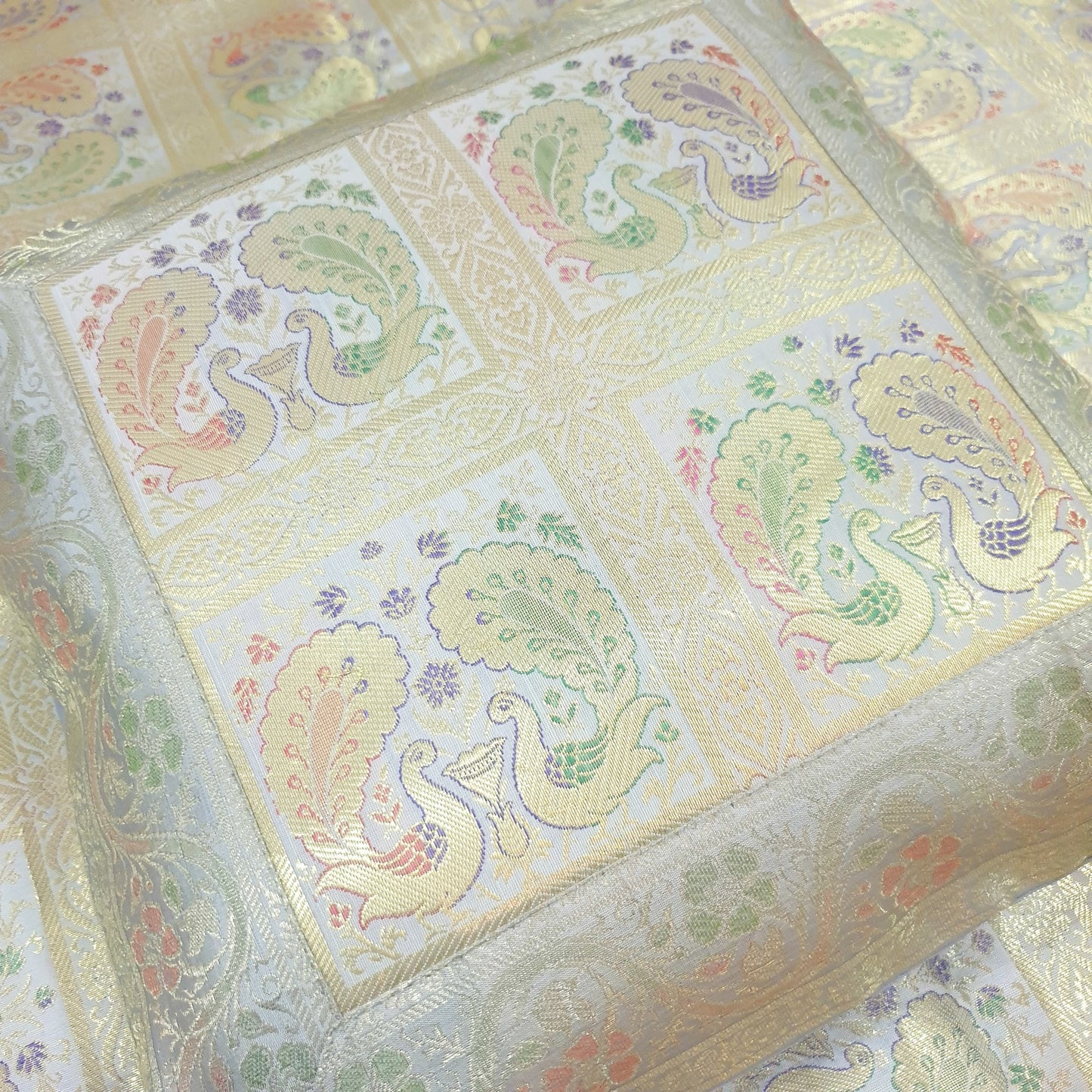 Banarasi  Bed Cushion & Pillow Cover Silk & Woven Zari Brocade Peacock Gray Set