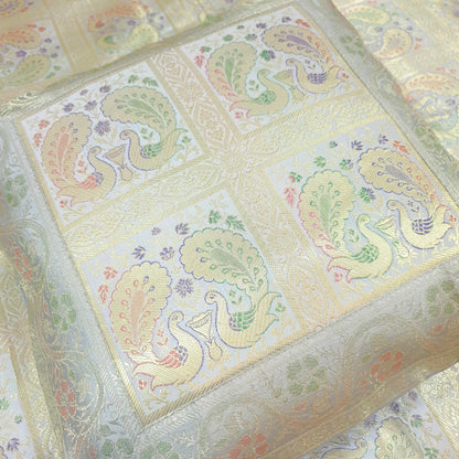 Banarasi  Bed Cushion & Pillow Cover Silk & Woven Zari Brocade Peacock Gray Set