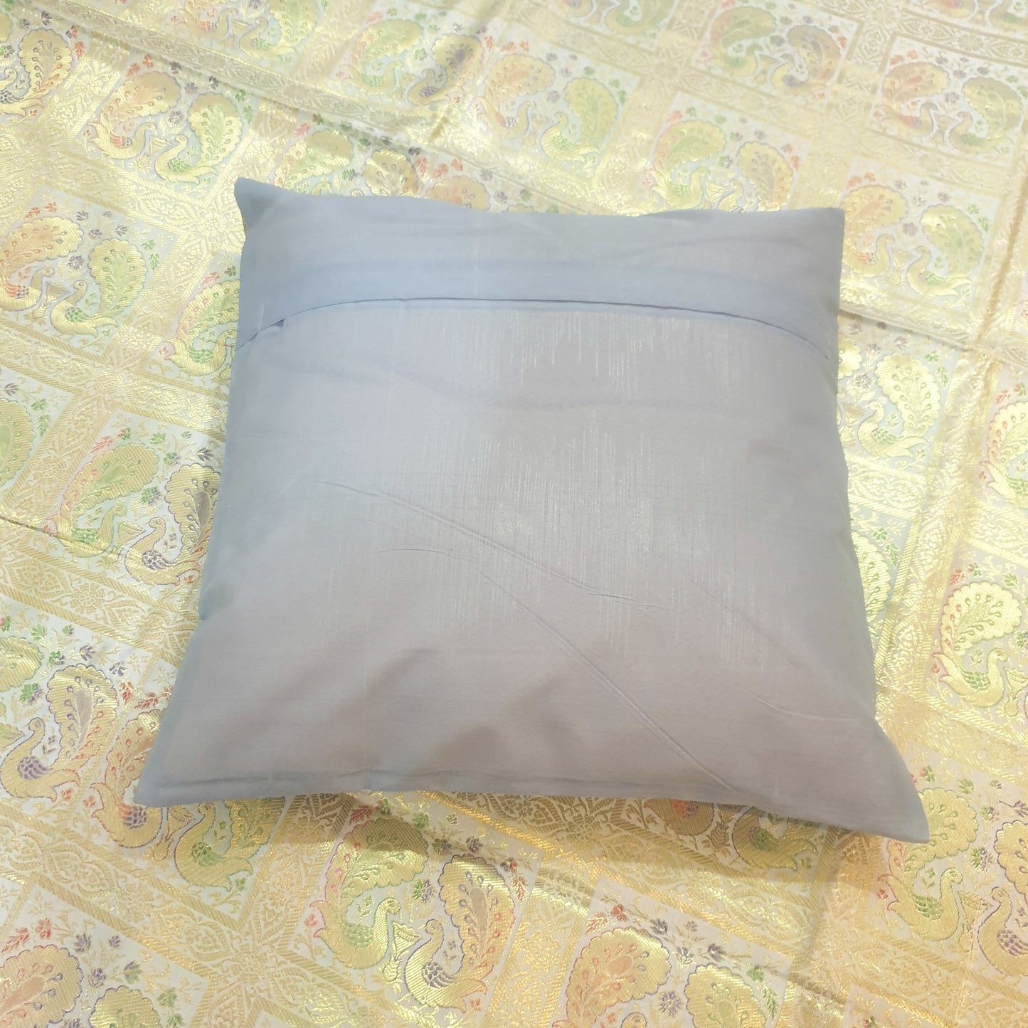 Banarasi  Bed Cushion & Pillow Cover Silk & Woven Zari Brocade Peacock Gray Set