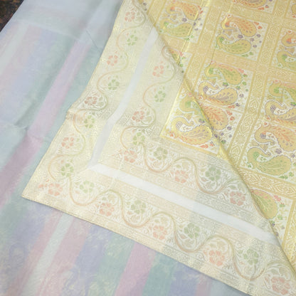 Banarasi  Bed Cushion & Pillow Cover Silk & Woven Zari Brocade Peacock Gray Set