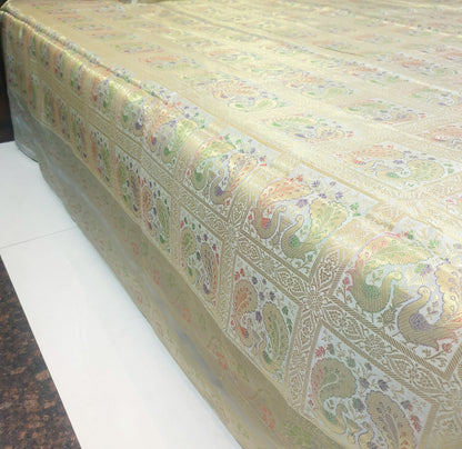 Banarasi  Bed Cushion & Pillow Cover Silk & Woven Zari Brocade Peacock Gray Set