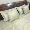 Banarasi  Bed Cushion & Pillow Cover Silk & Woven Zari Brocade Peacock Gray Set